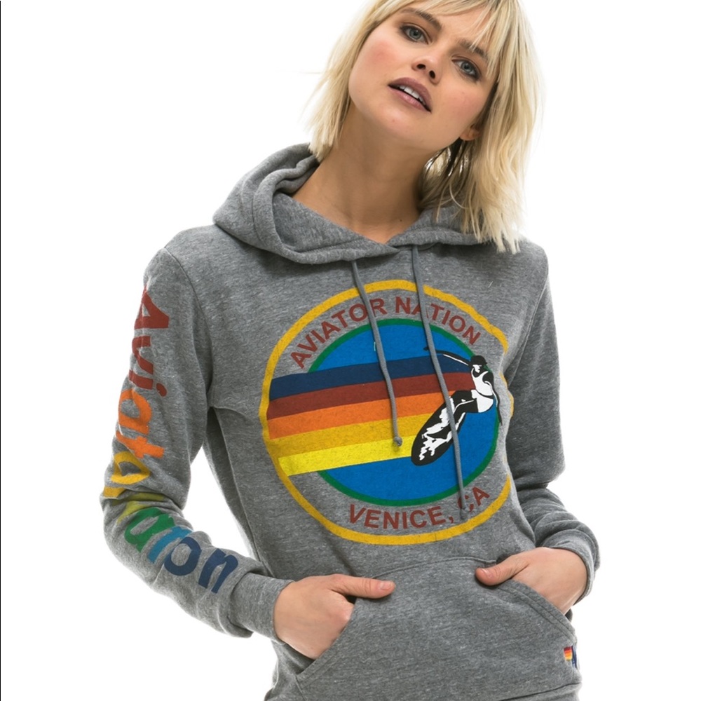 AVIATOR NATION PULLOVER HOODIE - HEATHER GREY